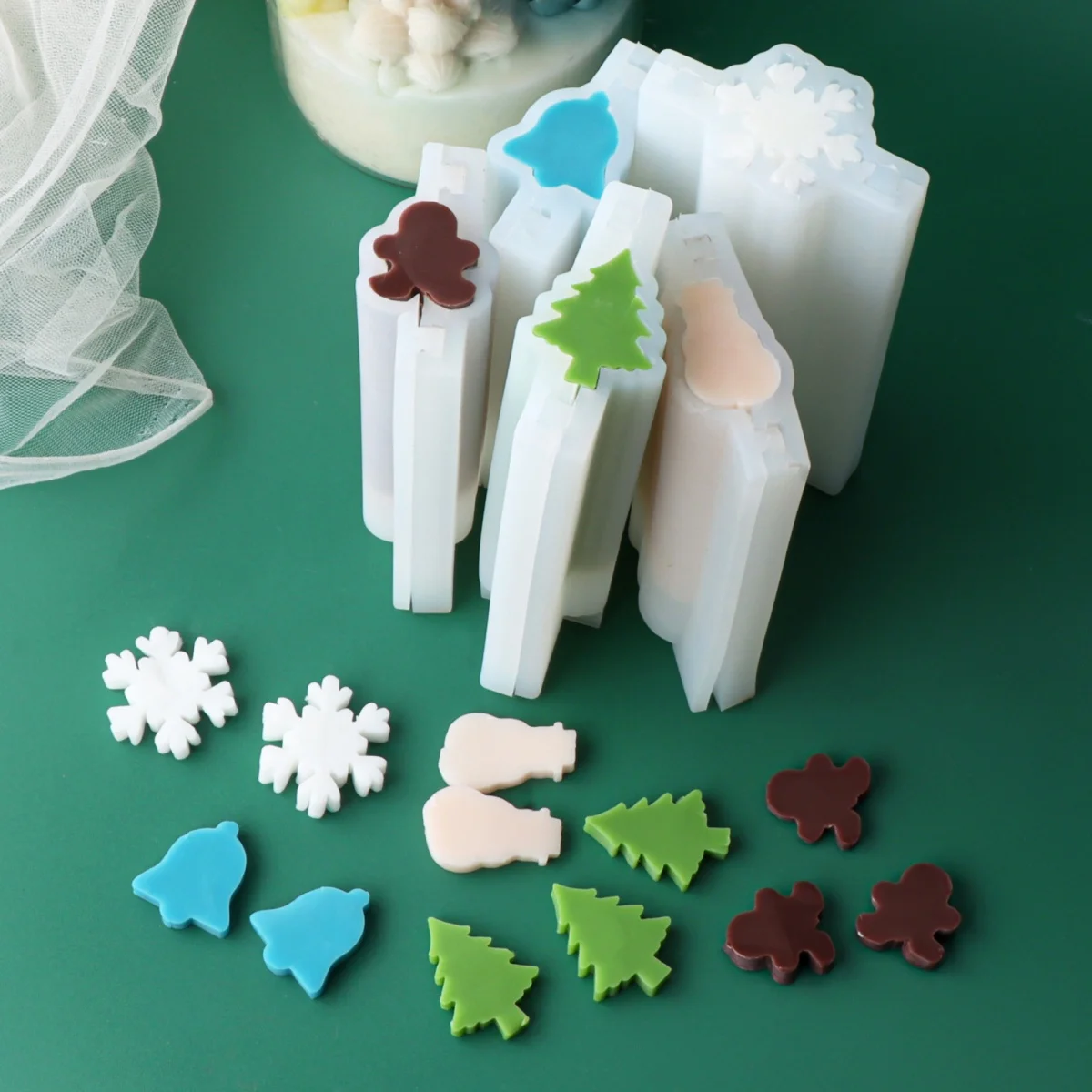 Christmas Tree Soap Tube Silicone Mold Snowflake Gingerbread Man Snowman Bell Design Soap Making Mold DIY Soap Resin Art Gift