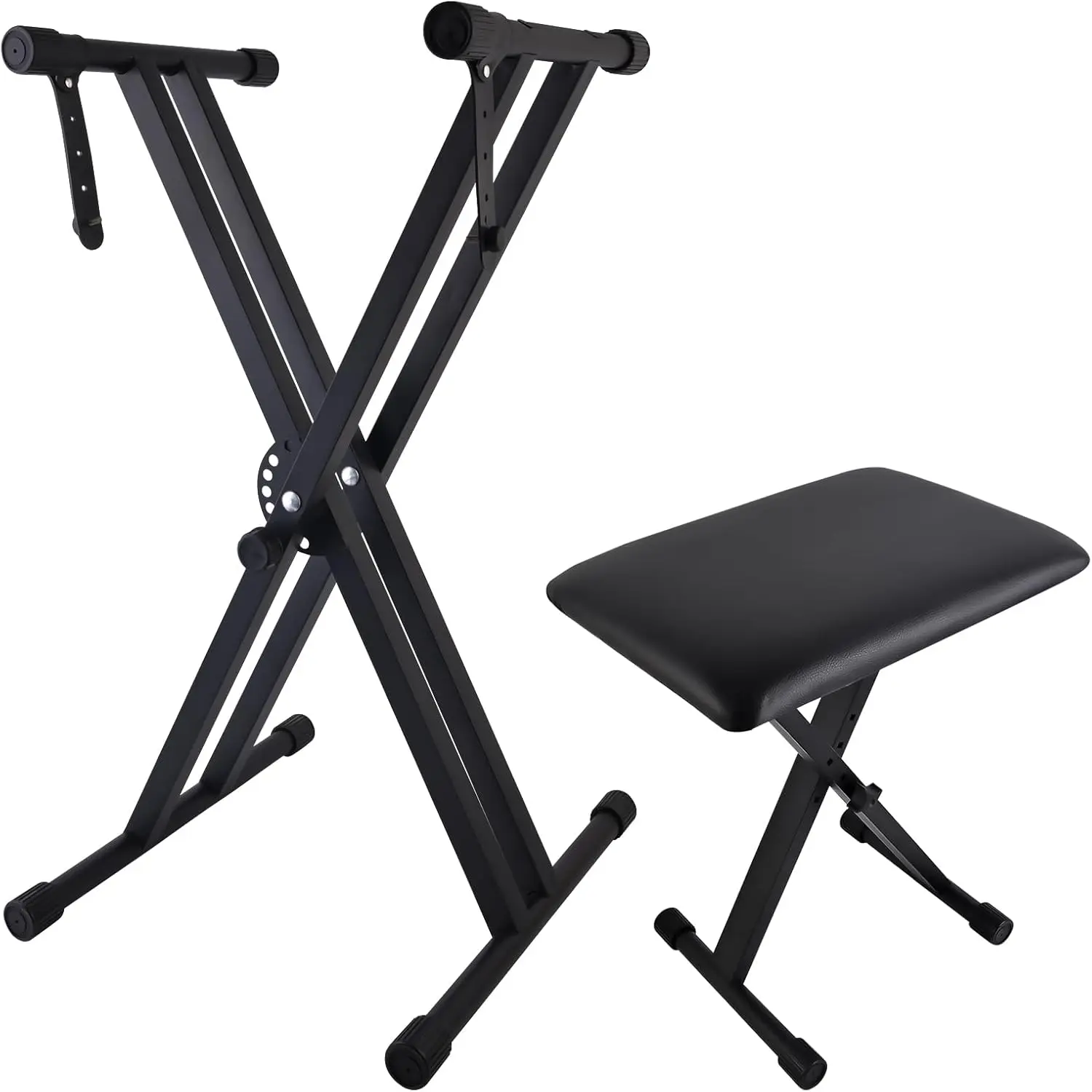 Keyboard Stand and Bench Set, Double-X Keyboard Stand Adjustable Digital Piano Stand with Lockable Straps, (Piano Keyboard