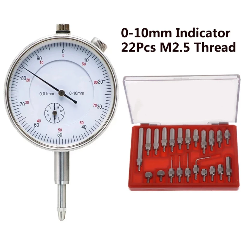 22 Pcs Dial Indicator Point 0-10mm 0.01mm M2.5 Thread Dial Reading Gauge Shock Proof Lug Back Test Measuring Gauging Tools