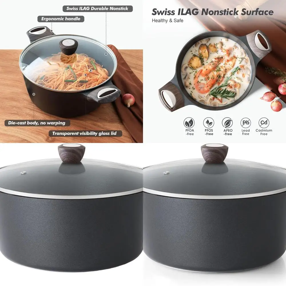

Large Deep Nonstick Stock Pot with Lid, 2.6/4.5/6.6/8.5 QT, Healthy Pasta & Stew Cookware, Induction Compatible, PFOA/PFOS/APEO