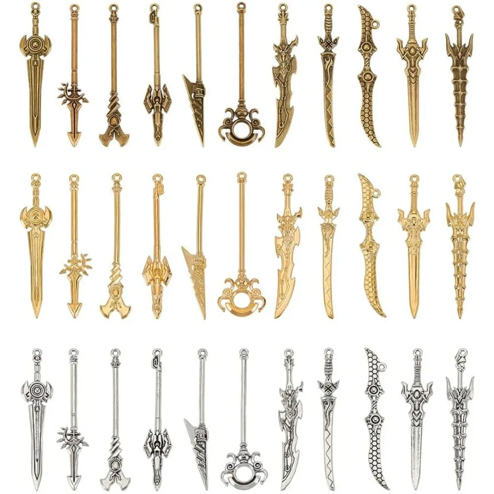 66Pcs 3 Colors Sword Charms for Jewelry Making Supplies Kit Craft Accessories Bracelet Necklace Pendant Earring Keychain