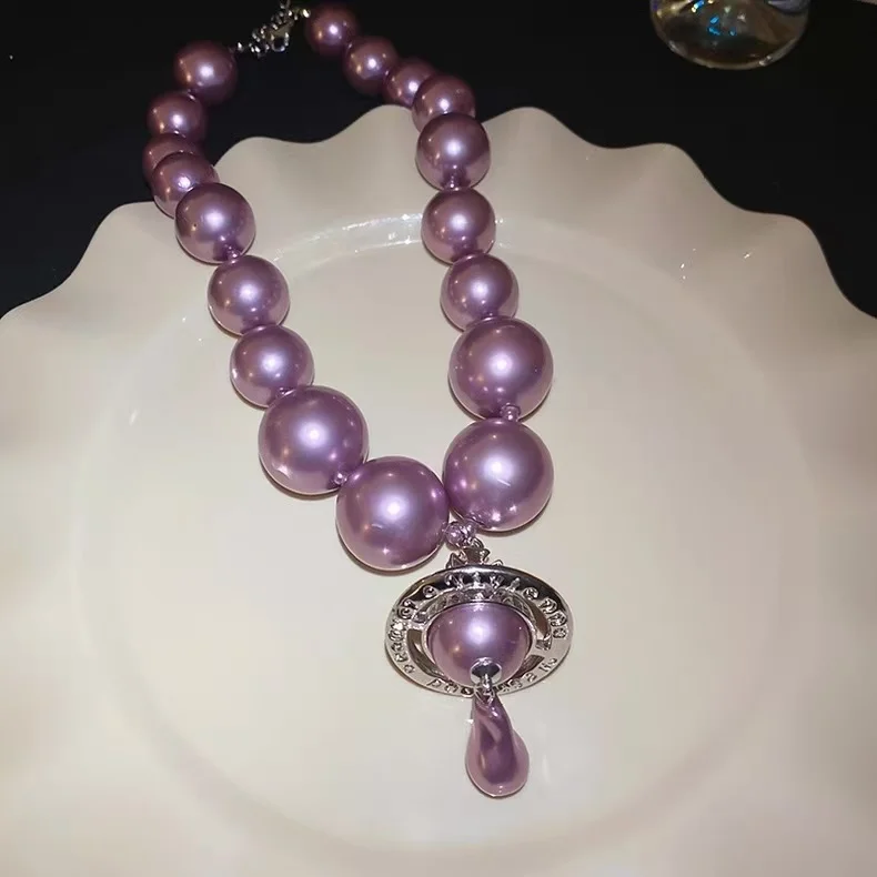 

Bold Purple Beaded Statement Necklace – with pearl for Women