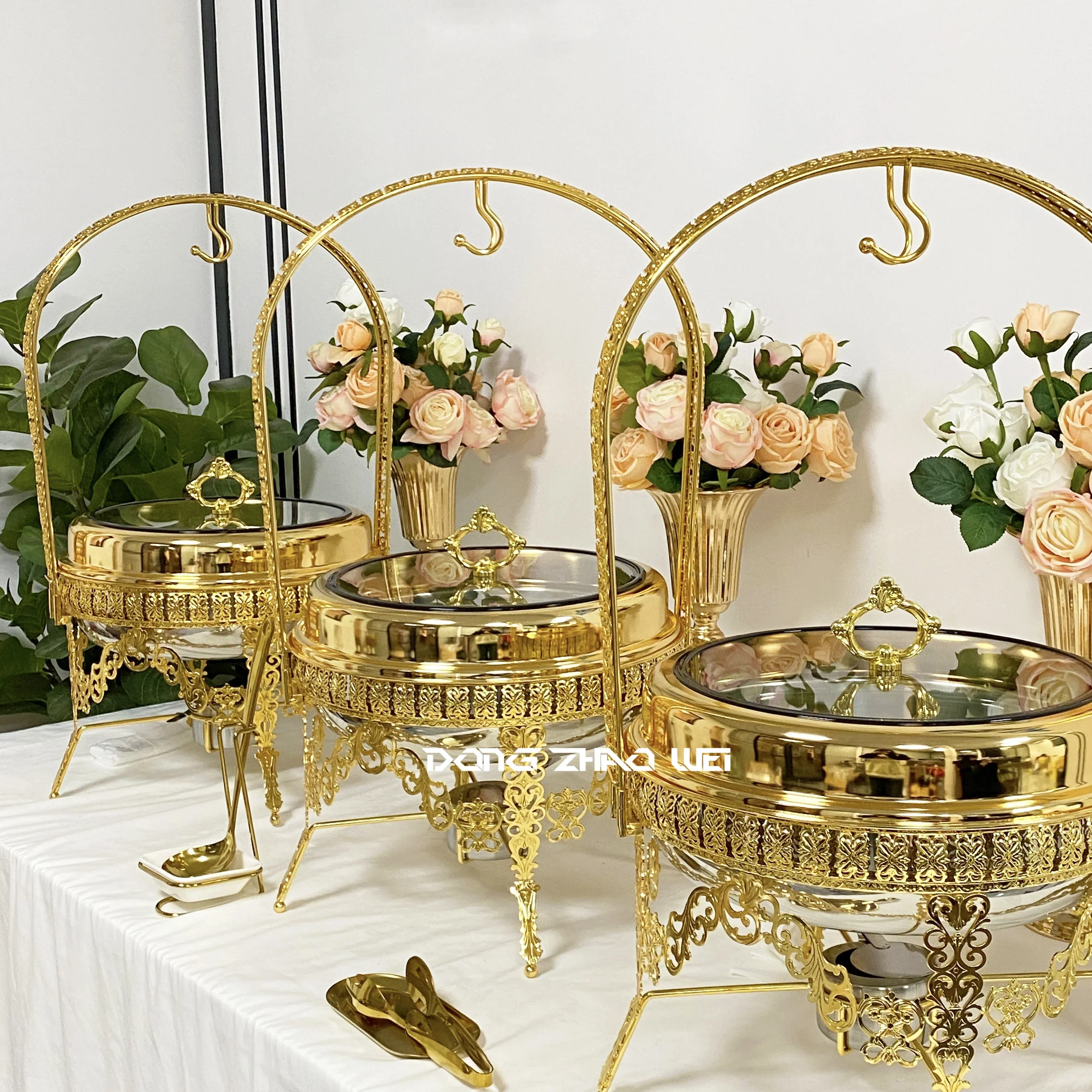 Stainless Steel Catering Golden Buffet Chafing Dish Restaurant Party Food Warmer Hanging Chafing Dishes