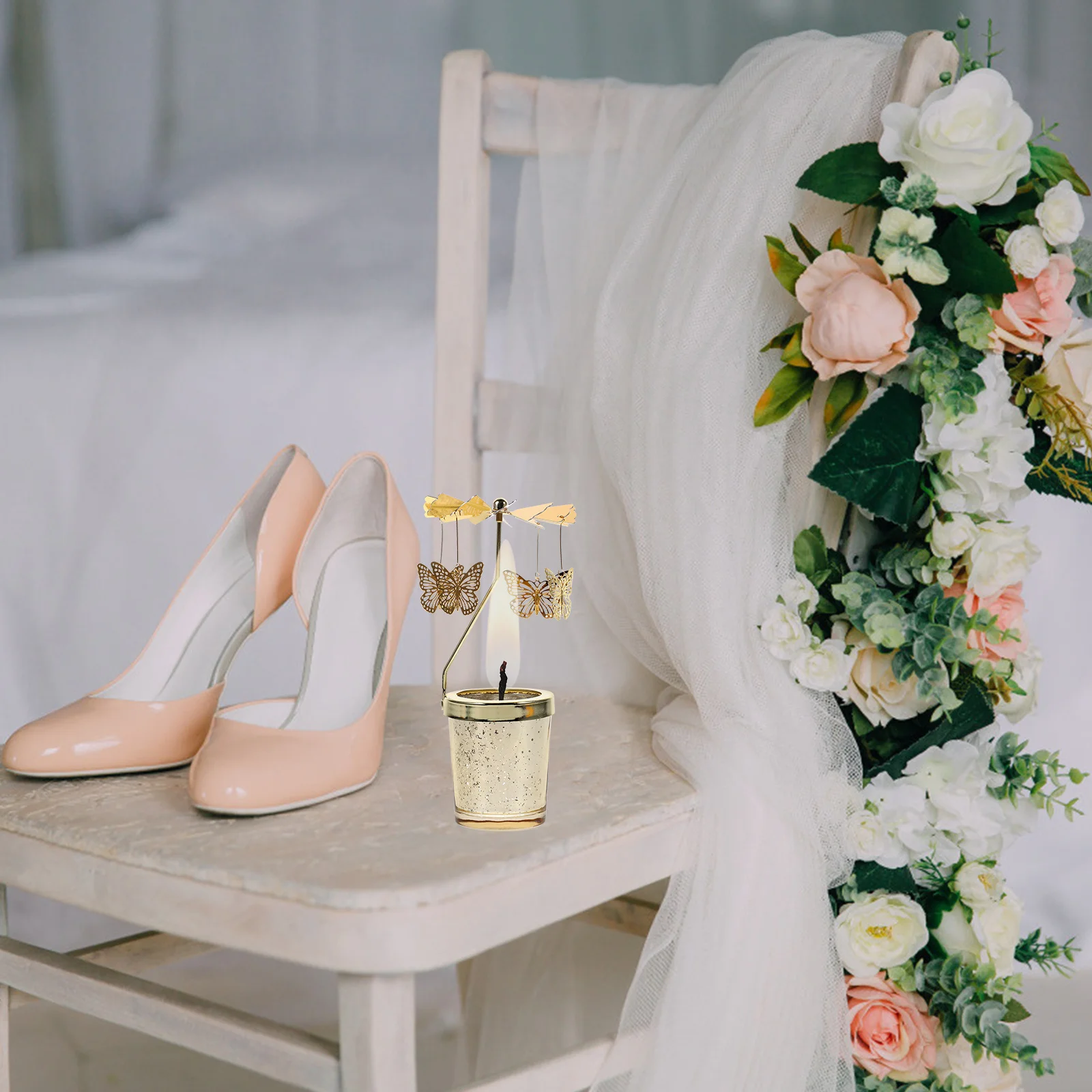 

Rotating Holder Gold Design Centerpiece for Home Wedding Party Unique Light Shadow Decor