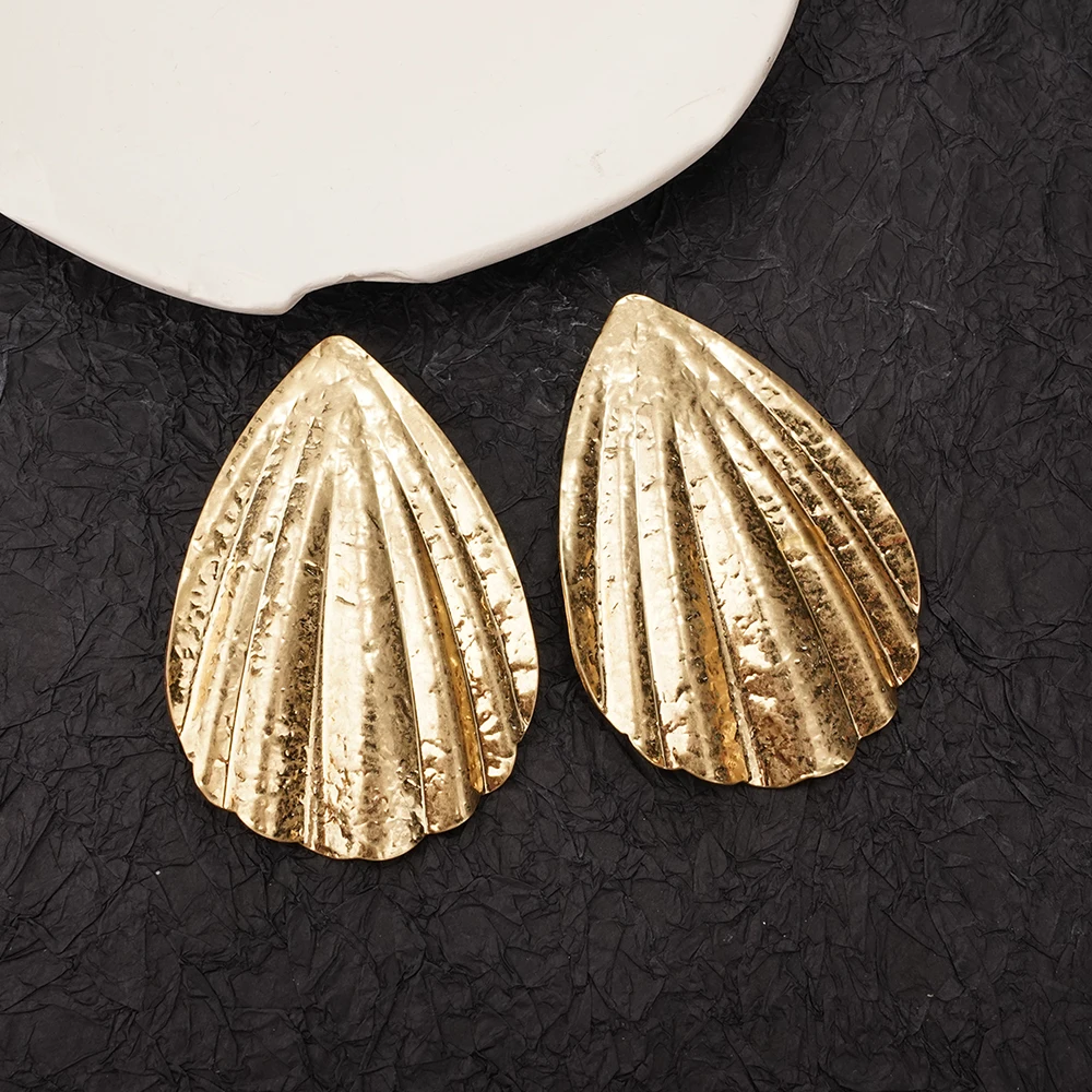 Orecchini a bottone sottili a forma di ventaglio in acciaio inossidabile Gioielli geometrici esagerati per l'uso quotidiano o regali per le donne