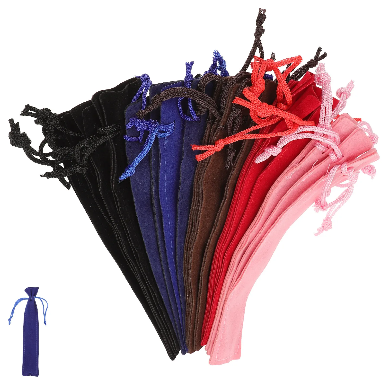 20Pcs Pen Drawstring Bag Flannel Pouch Protective Sleeve Stationery Pen Holder Gift for Home Office School Black Red Coffee Blue