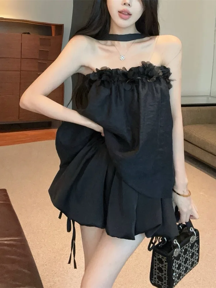 Sommer Casual Sweet Pure Desire Sle One-Shoulder Sa Design Floral 3D Gedruckt Tube Top Damen irt Französisch Sle Loose Fi...