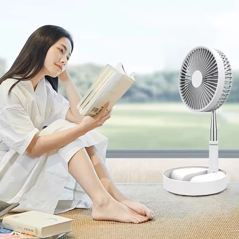 Foldable Fan Rechargeable Usb Desk Table Stand Fan Pedestal Telescopic Storage Adjustable Rechargeable Fan