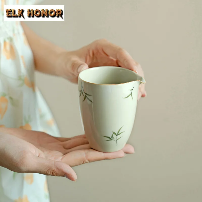 210ML Pure Hand-painted Green Bamboo Ceramic Tea Pitcher Antique Fair Cup Cha Hai Household Justice Cup Cafes Accessories