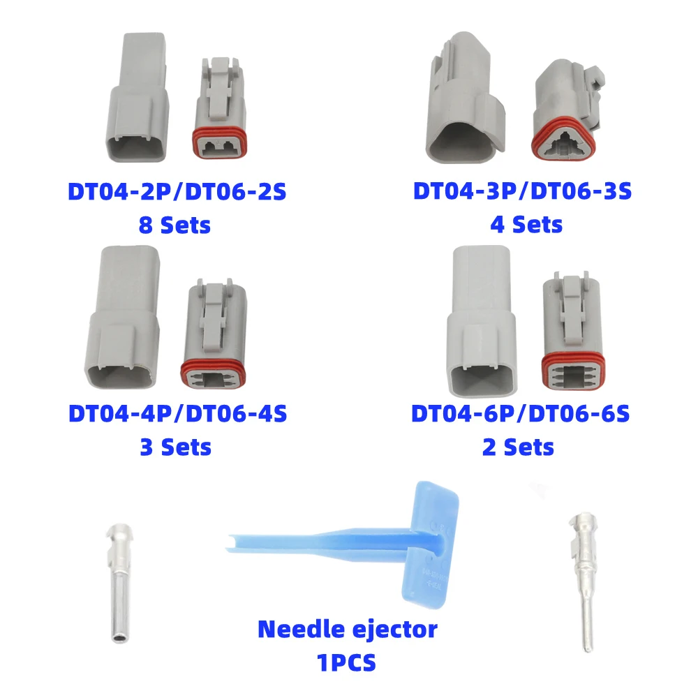 17 Sets DT04-2P/DT06-2S Waterproof Connector with Needle Remover Sealed 14-20AWG Automotive Electrical Connectors