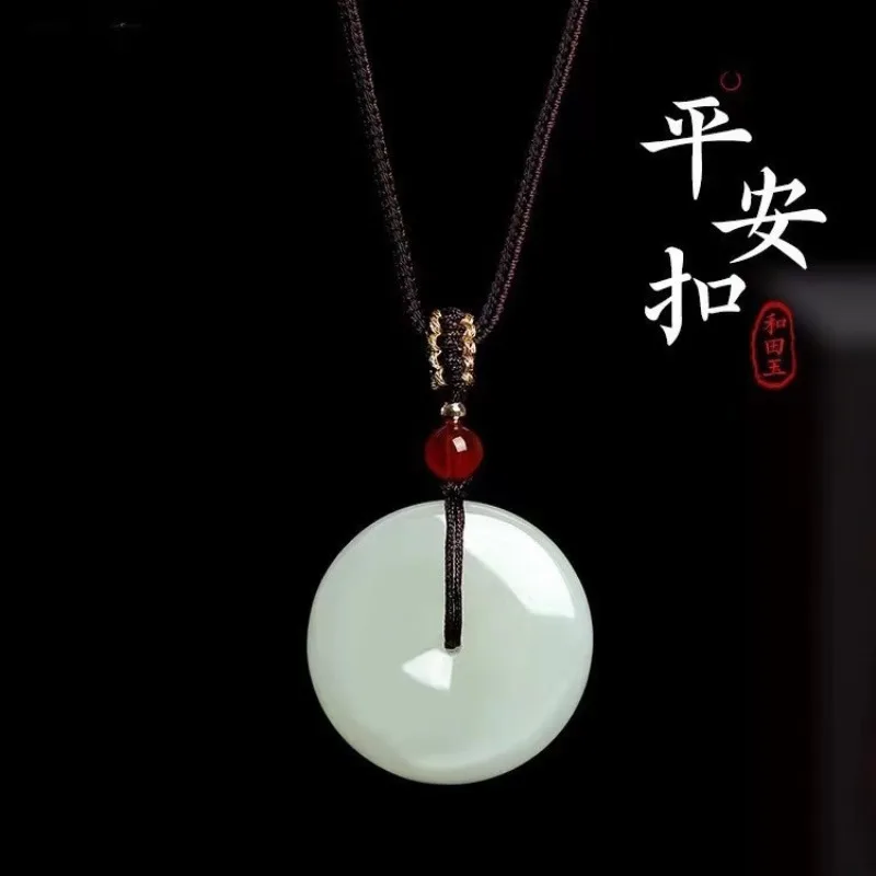 New 2026 Natural Hetian Jade Safety Buckle Necklace Pendant for Couples Kids Men and Women Gifts