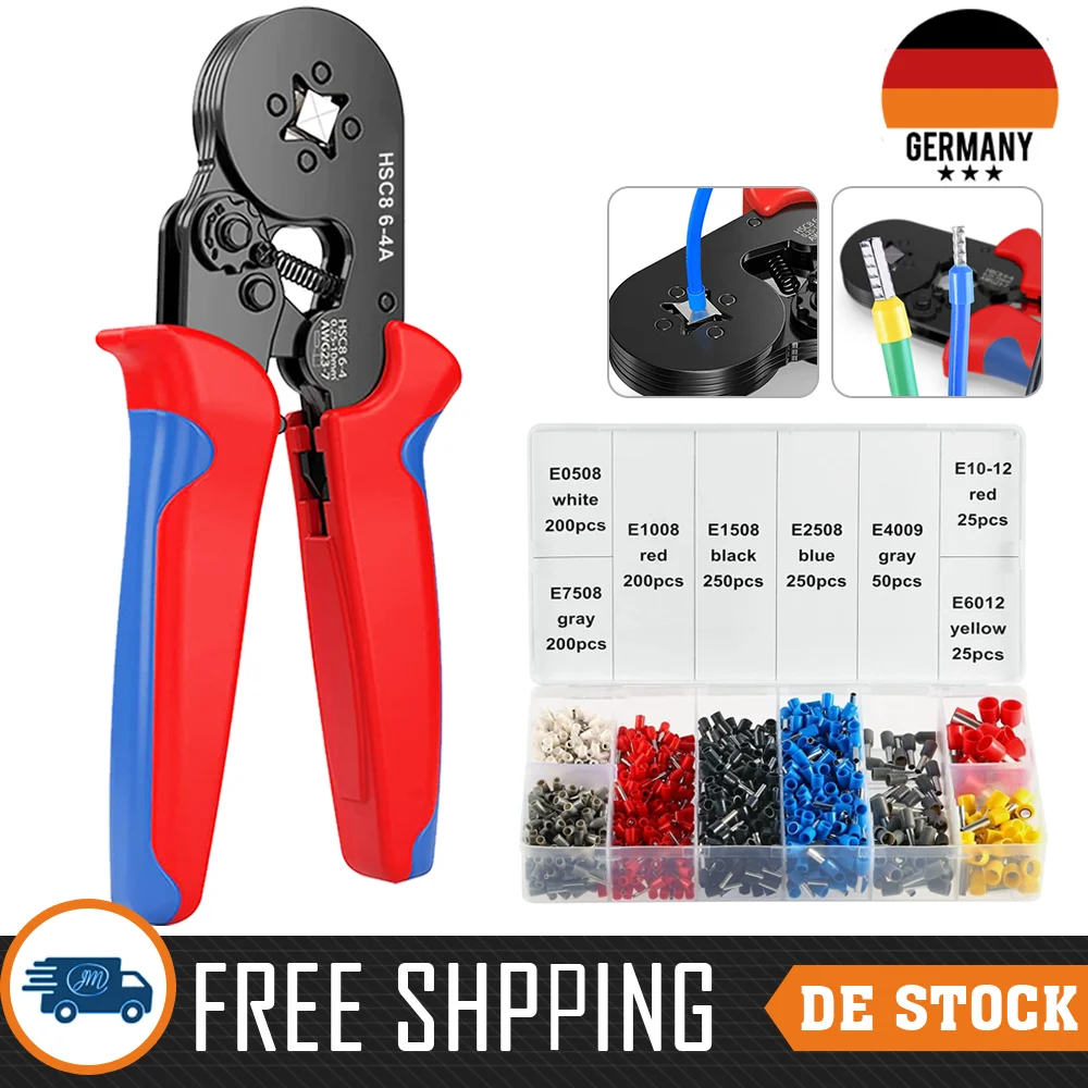 Crimper Plier Set Ferrule Crimping Tool HSC8 6-4A(0.25-10mm²) for Wire End Crimp Tube Terminals Electrical Circuit Repair