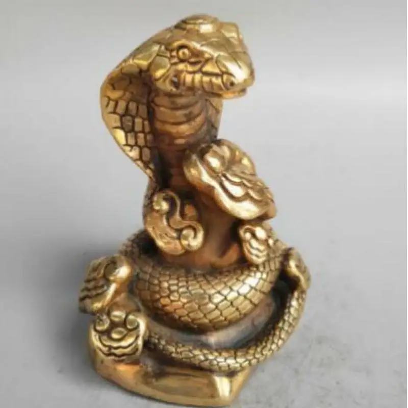 Chinese Pure Brass Ganoderma Snake Statue