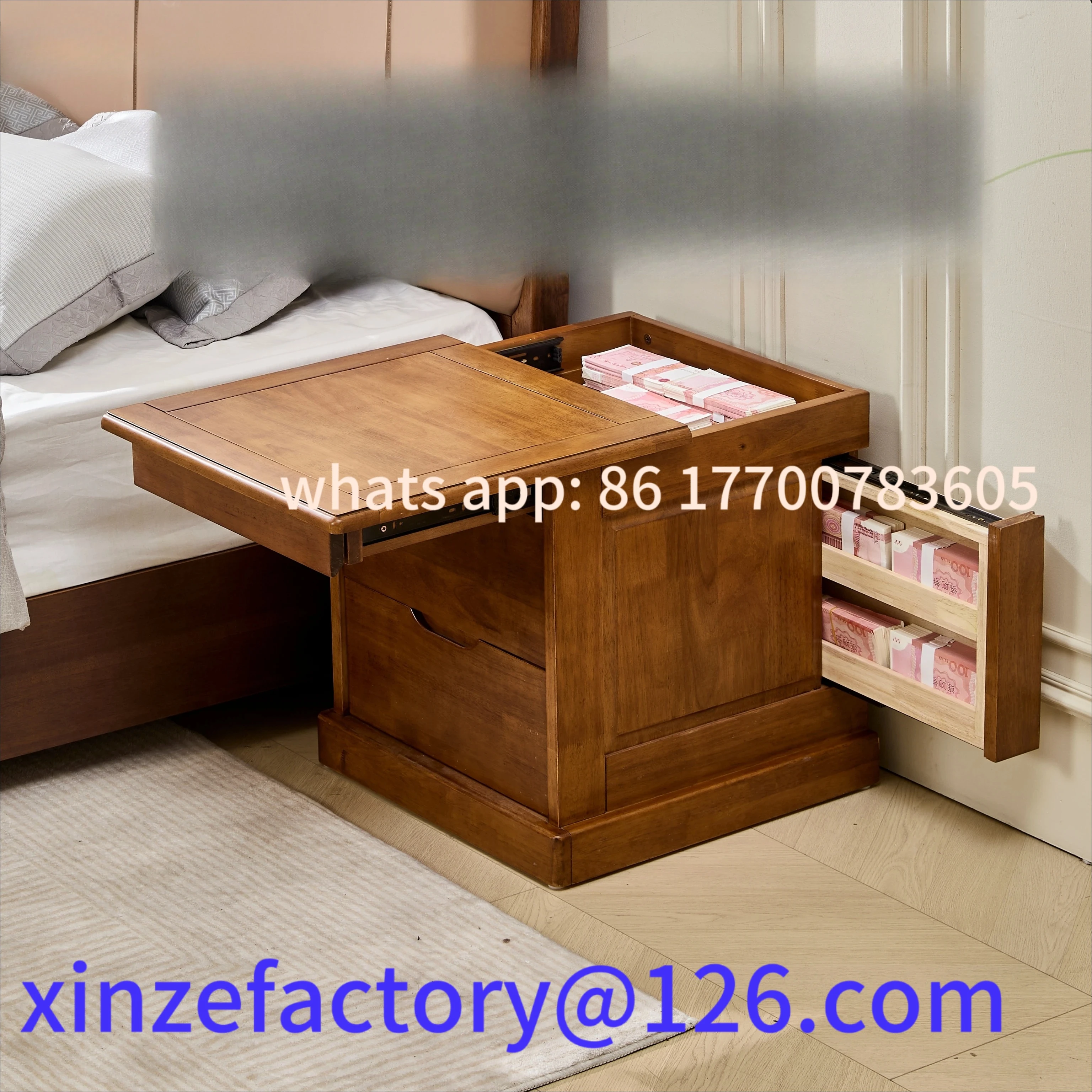 

Customizable double hidden compartment pure solid wood design large capacity