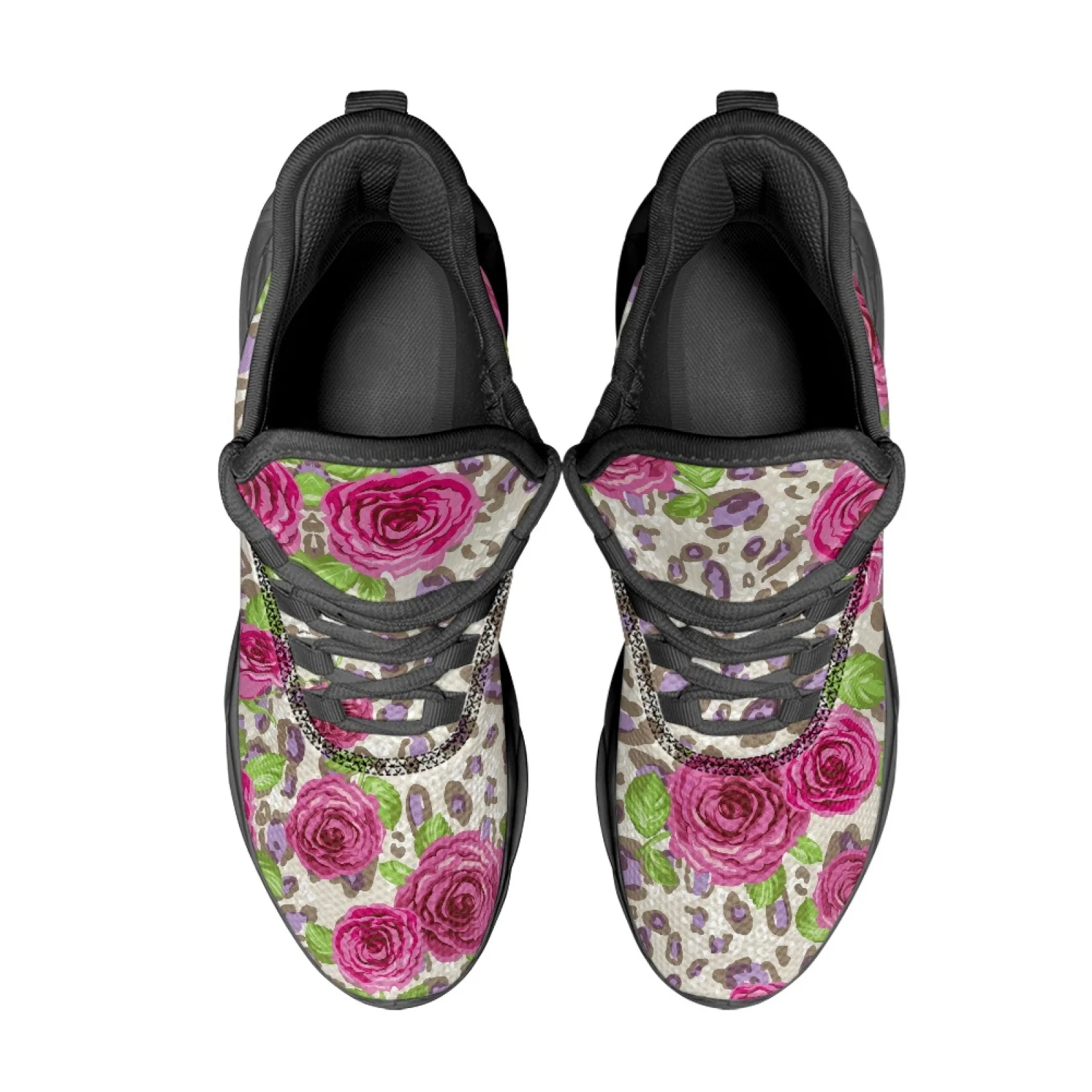 PENSTROLL Casual Athletic Sneakers Breathable Athletic Shoes for Sports Couple Leopard Rose Print