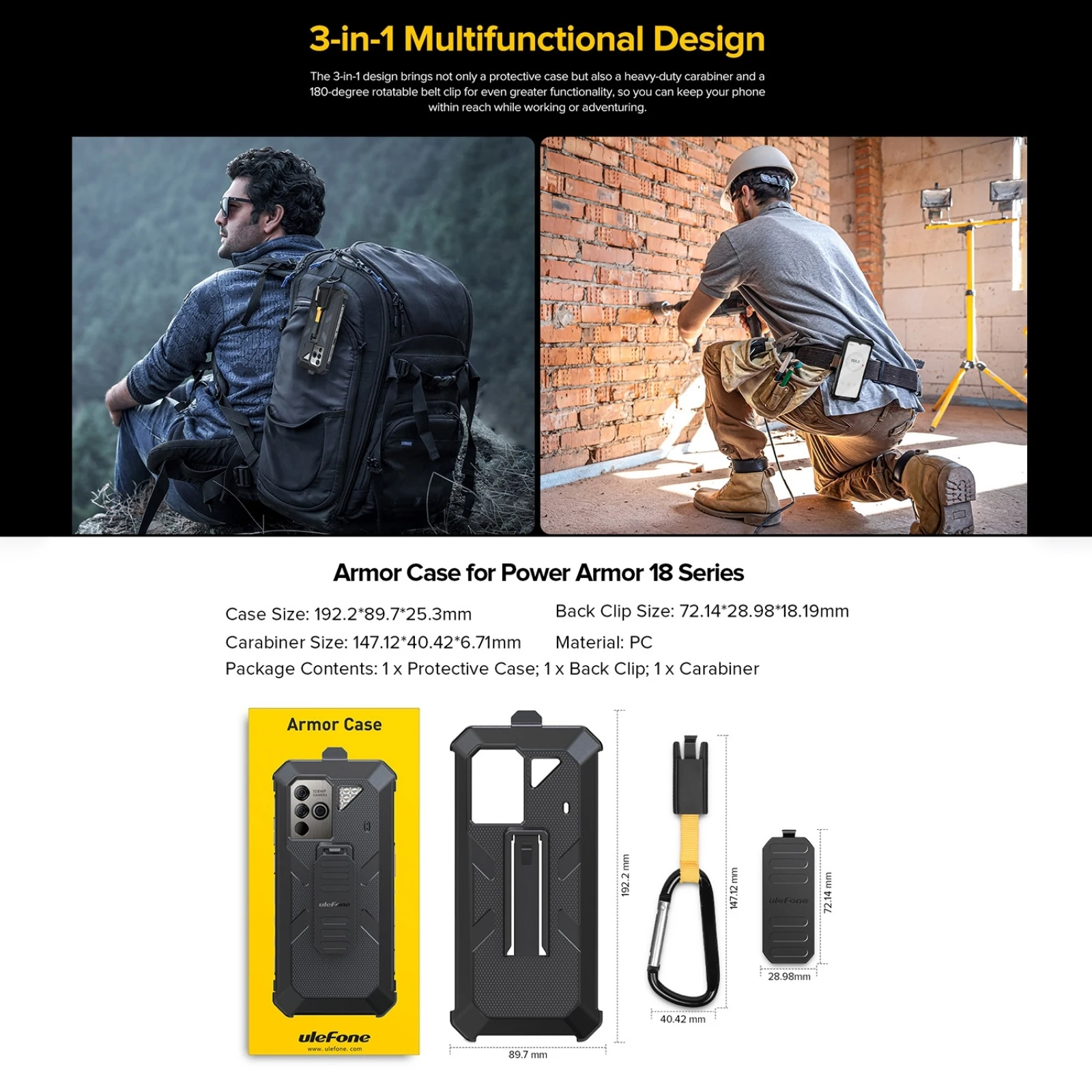 Ulefone Power Armor 18 Ultra / 18T / 18T Ultra Back Clip Phone Case with Carabiner TPU + PC Case Protective Case Back Cover