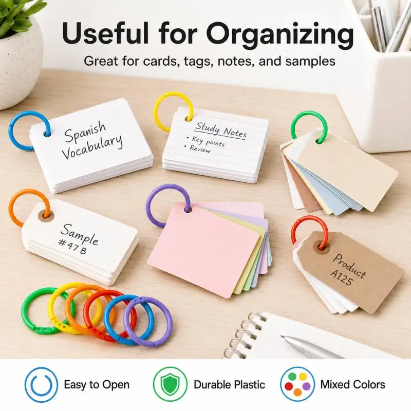 100pcs Colorful Plastic Loose Leaf Rings for DIY Albums, Office Document Binding Supplies view 6