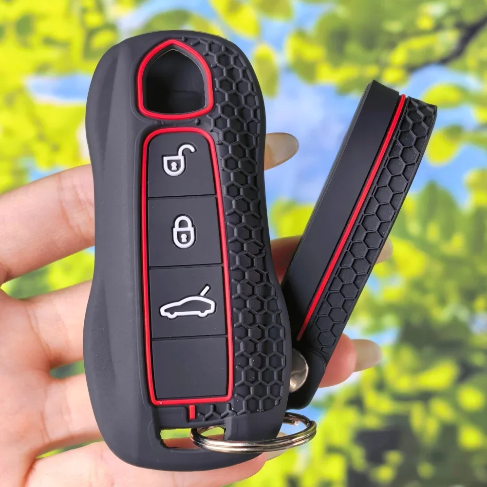 Premium Lattice Silicone Key Skin With Keychain FOR Porsche Cayenne 958 911 Macan Boxster Panamera 718 971 Auto Fob Cover