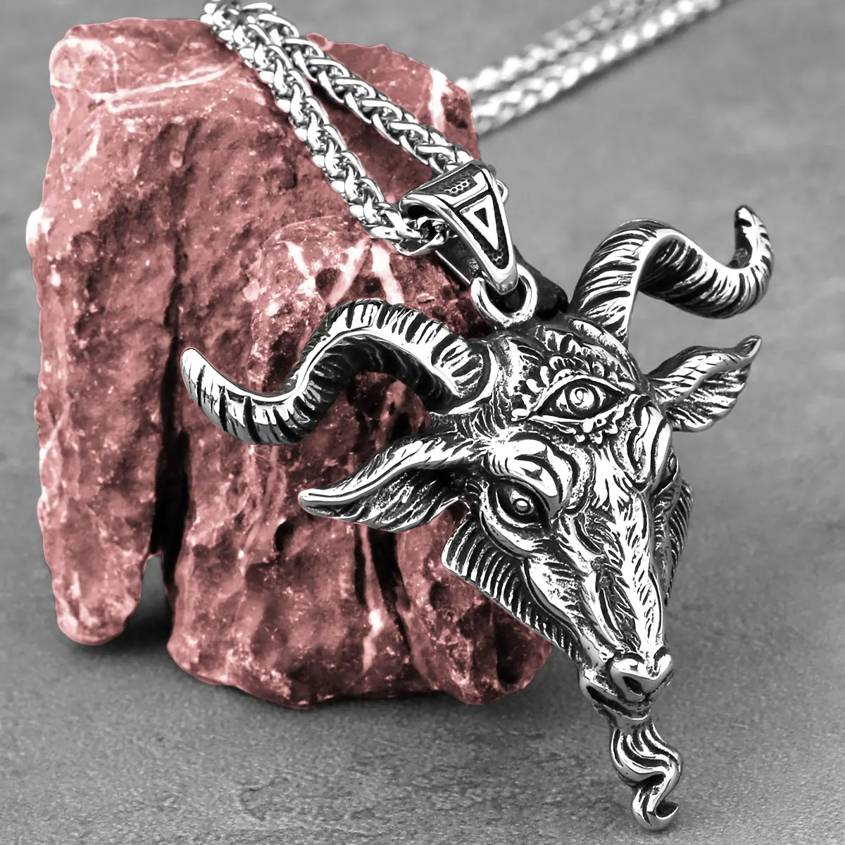 Stainless Steel Viking Lucifer Satan Ram Necklace Men Vintage Charm Pendant Necklace Glam Punk Biker Animal Gothic Jewelry Gift