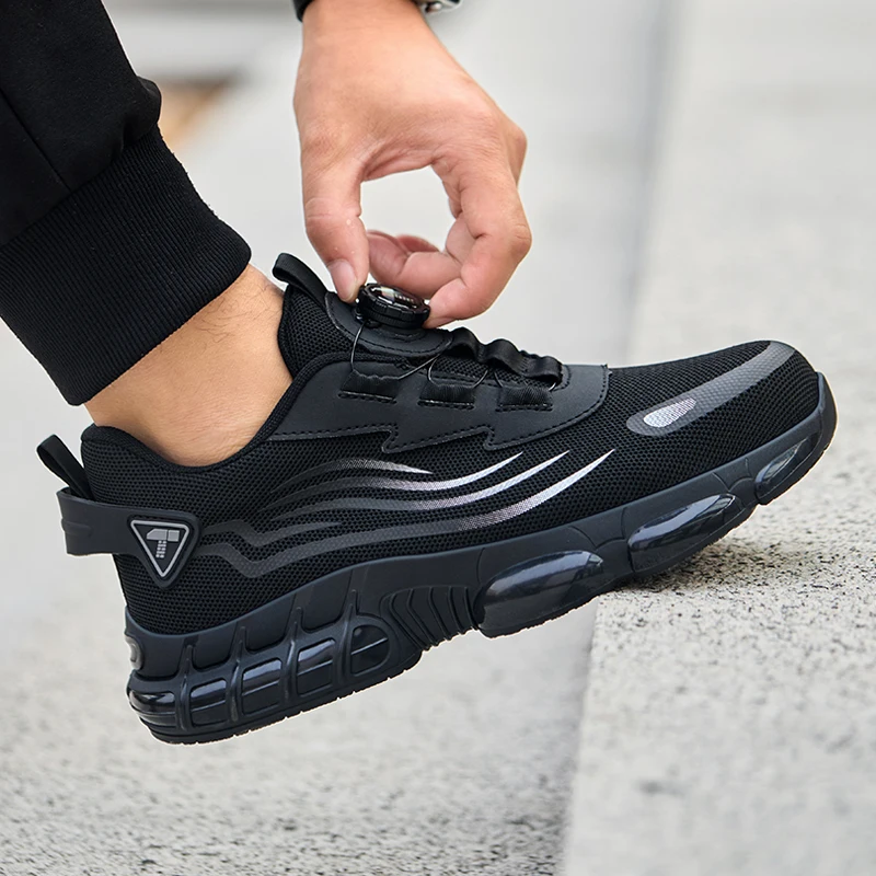Nuevos zapatos de seguridad con botón giratorio para hombres, zapatos de trabajo antiimpacto y antiperforación, zapatos deportivos de moda para hombres, botas tácticas