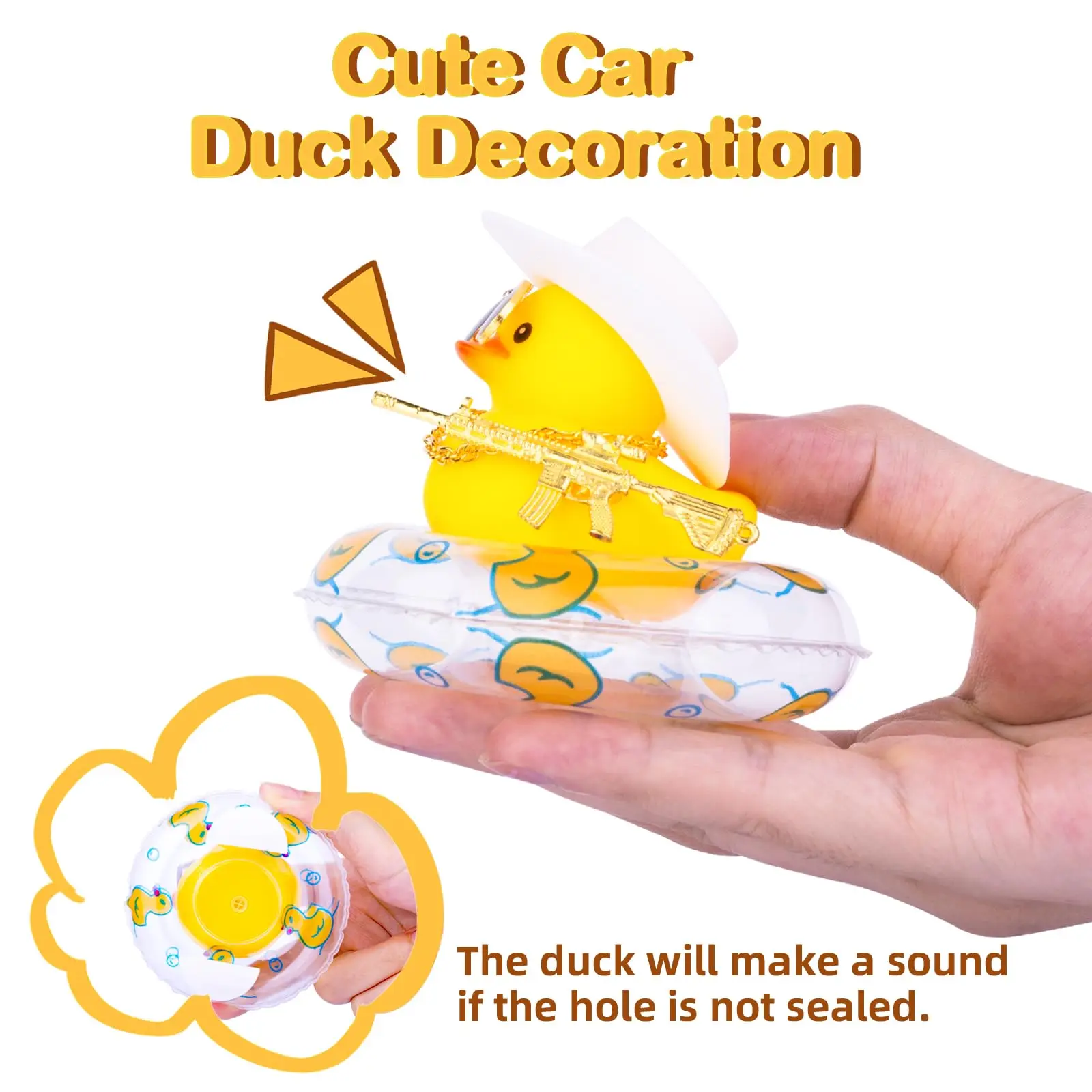 2 Set Car Rubber Duck Rubber Duck for Jeeps Ducking Decoration Dashboard with Sun Hat Swim Ring Necklace Sunglasses