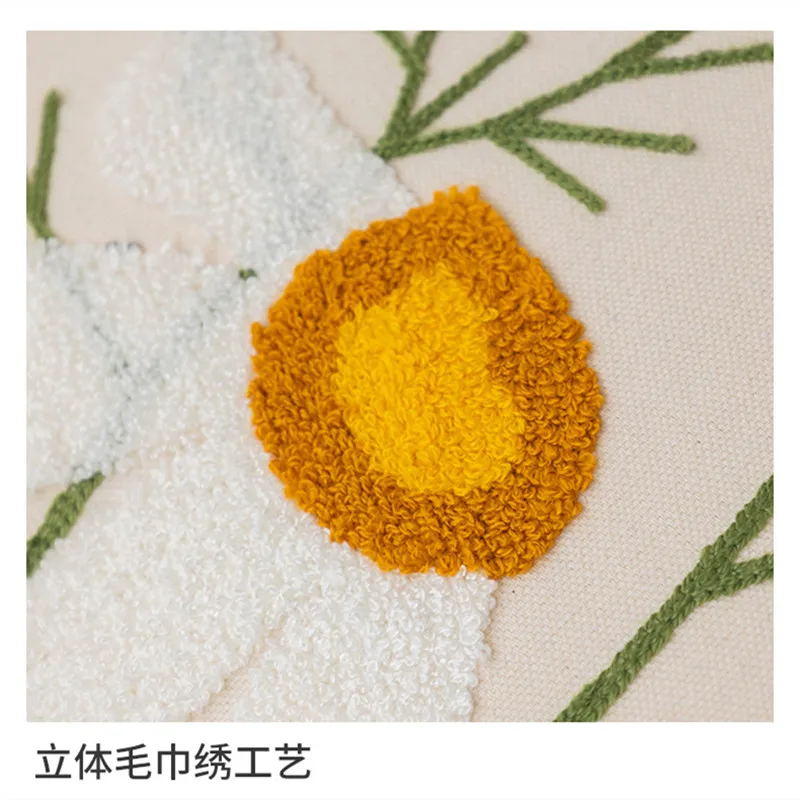 Flower Towel Embroidered Throw Pillow Cover, Floral Cushion Cases for Sofa Couch, Home, Office, Bedroom Decoration,