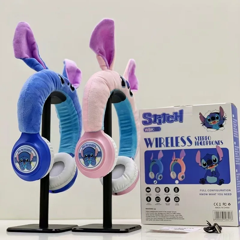 Nuove cuffie Bluetooth Disney Stitch HIFI Stereo Sound Peluche Auricolari Bluetooth wireless con microfono Anime Cartoon Regali per bambini