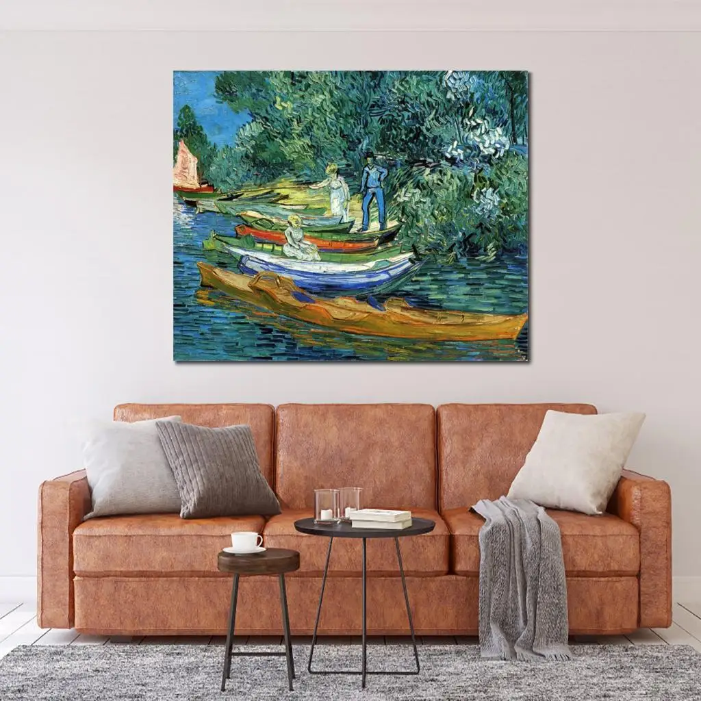 Impressionist Painting Rowing Boats on The Banks of The Oise Vincent Van Gogh Art Home Decor Handmade High Quality