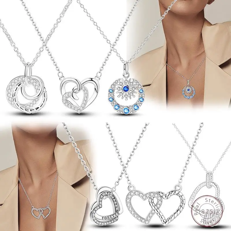 

Brand New 925 Sterling Silver Necklace Moon Star Zircon Pendant Women Fashion Jewelry Making Gift