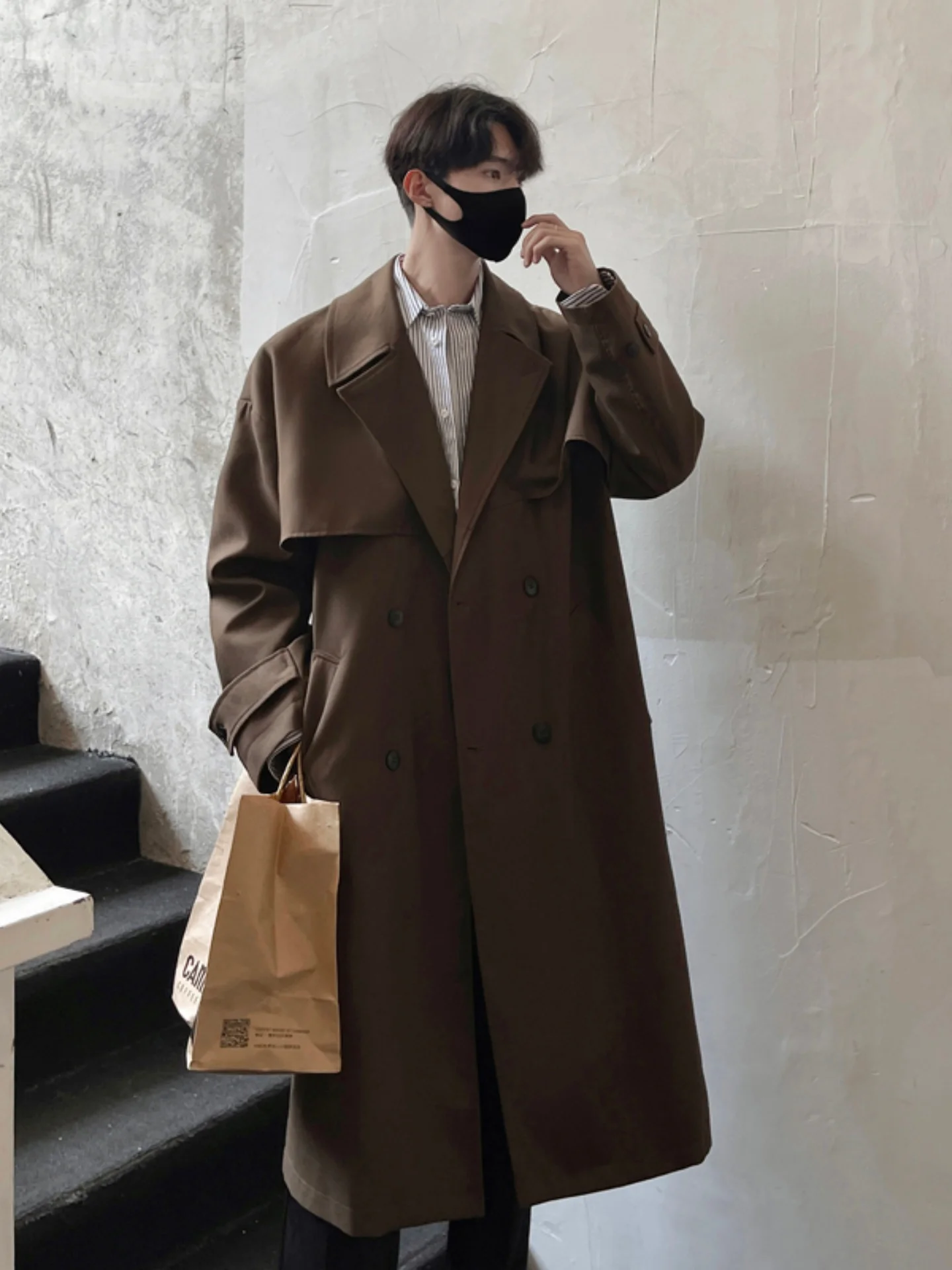 

Casual Briti Sle Men's Long Coat Spring Autumn Faion Brand Design High Collar Windbreaker Polyester Fabric Youth Trend