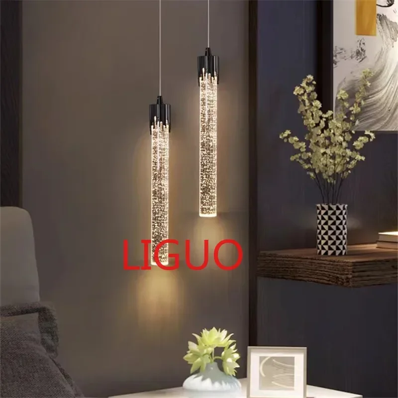 Modern tube pendant light minimalist crystal lamps For Dining Room Bedroom Shop Bar Cafe Home Decor aesthetic home decor light