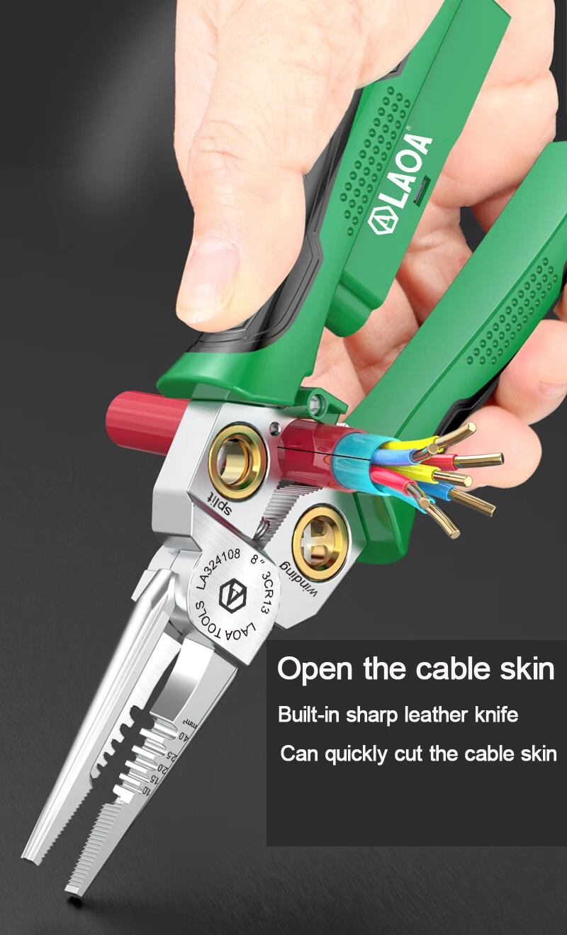 LAOA Elektrikerzange, Multifunktions-Abisolierzange, 8-in-1 Edelstahl-Spitzzange mit elektrischer Messfunktion – Detail 7