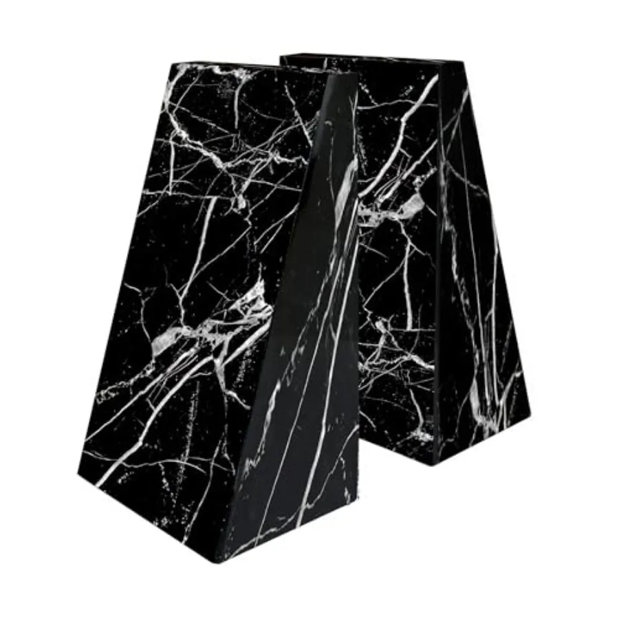 

Premium Polished Stone Marble 6" Book Ends for Bookshelf Decor, Home, Office or Kitchen Shelves. Heavy, Triangular, and Decorat