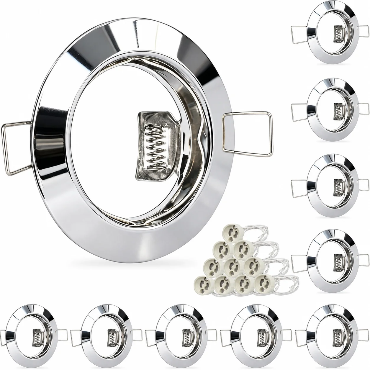 JOYINLED 10pcs LED Recessed Spotlights GU10 Recessed Lights Frame 60 Mm Round Chrome Spotlights with GU10 Socket for LED Halogen
