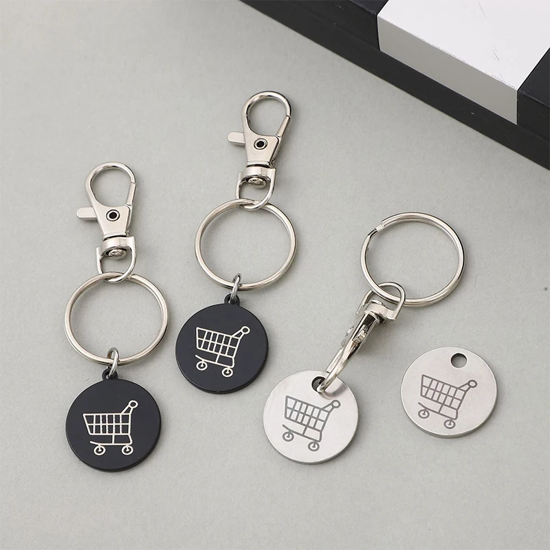 4PCS Shopping Trolley Remover Key Chains Token Chip with Carabiner Hook Metal Portable Carts Token Keyring Universal Supermarket