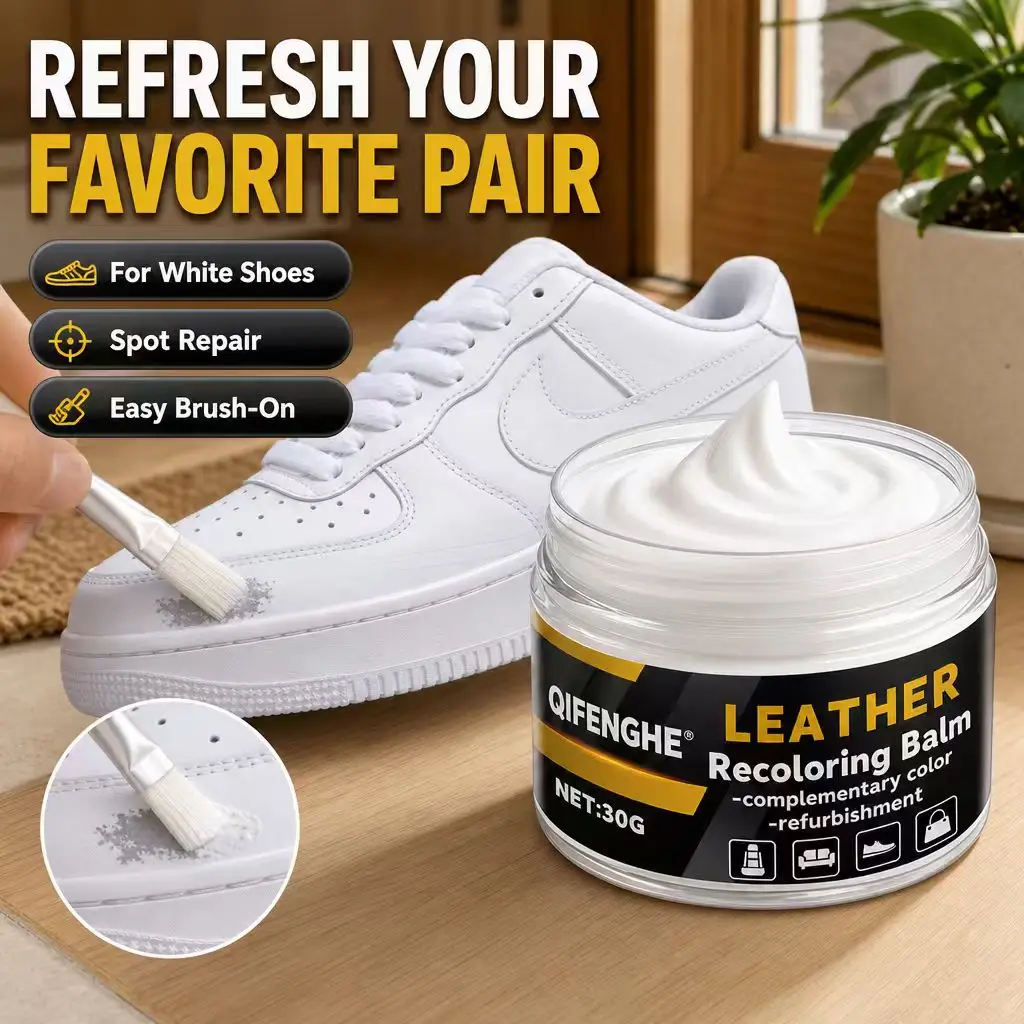 Easy White Shoe Touch-Up Balm 30g Leather Recoloring Cream Brush-On Spot Repair Covers Scuffs Sneakers