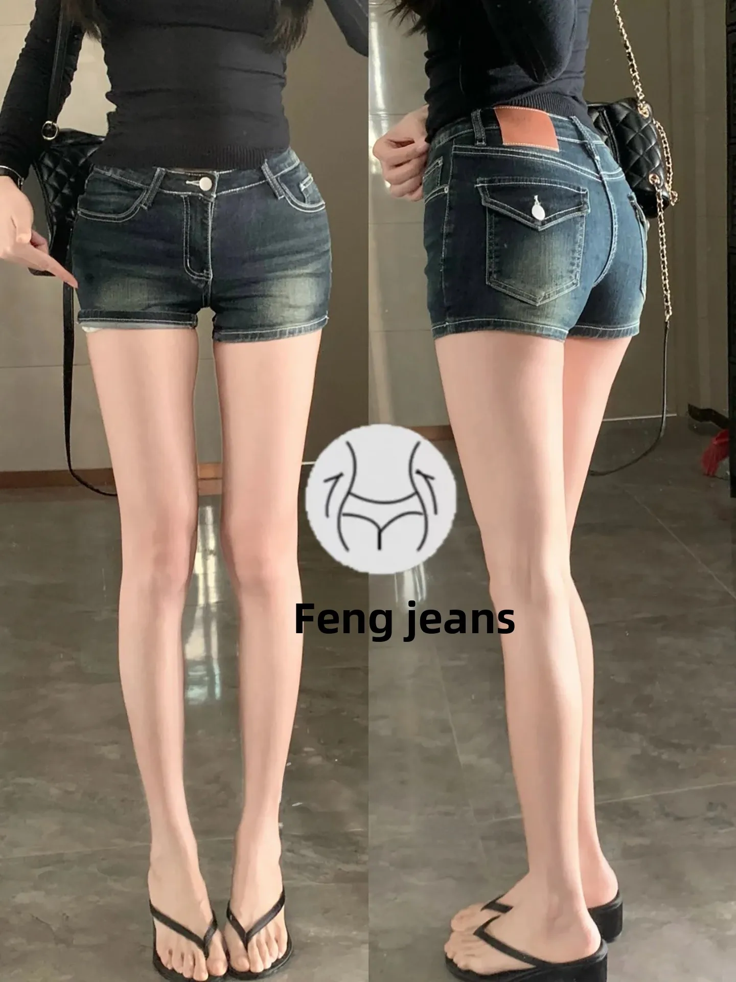 

Low Waist Denim Shorts Women's Slimming Tight Fit American Hot Girl Plain Stitching Spring Fashion Ladies Jeans Cotton Stretch