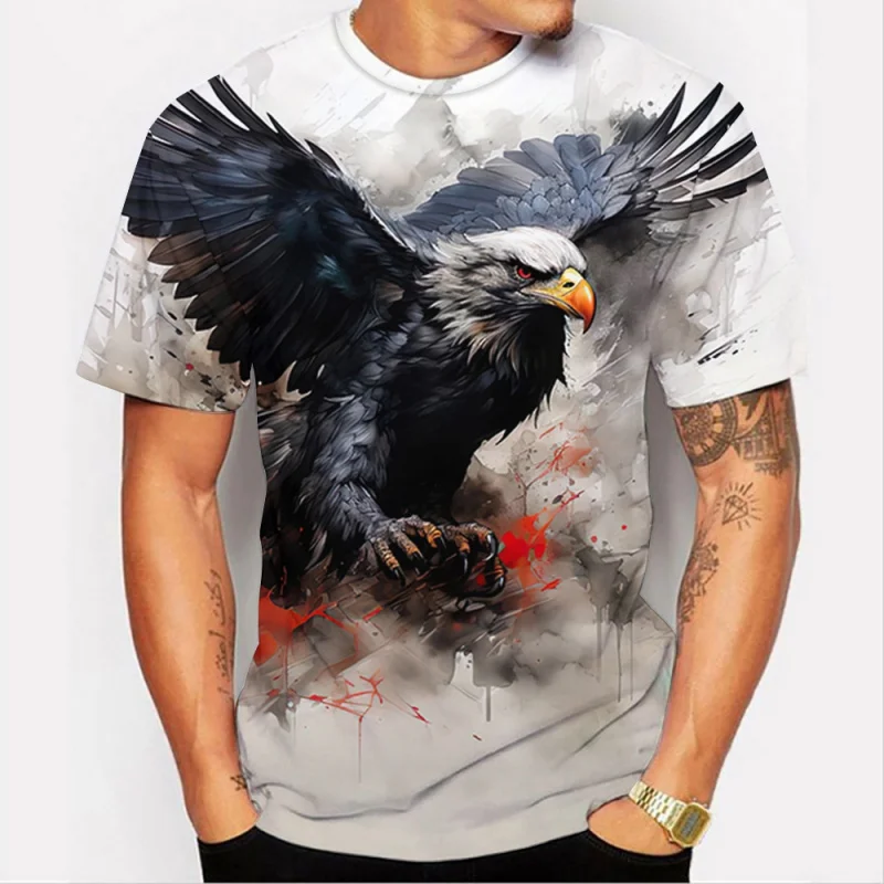 1 Piece Custom Your Picture 3D Animal Eagle Print Short-Sleeved T-Shirt Casual Outdoor Sports Quick-Drying Men'S Retro Short-Sle