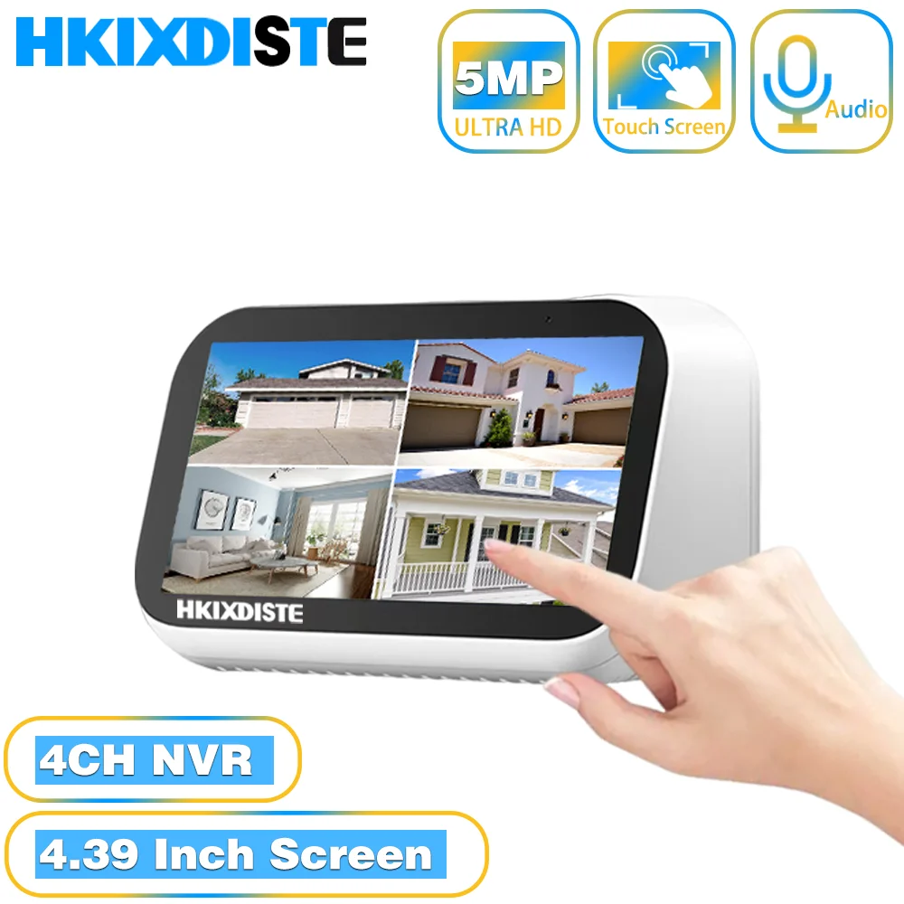 4,39-дюймовый сенсорный экран, 4 канала, Wi-Fi, NVR, видеорегистратор, двусторонняя аудиосвязь, система видеонаблюдения EseeCloud, сетевая камера P2P, камера видеонаблюдения RTSP