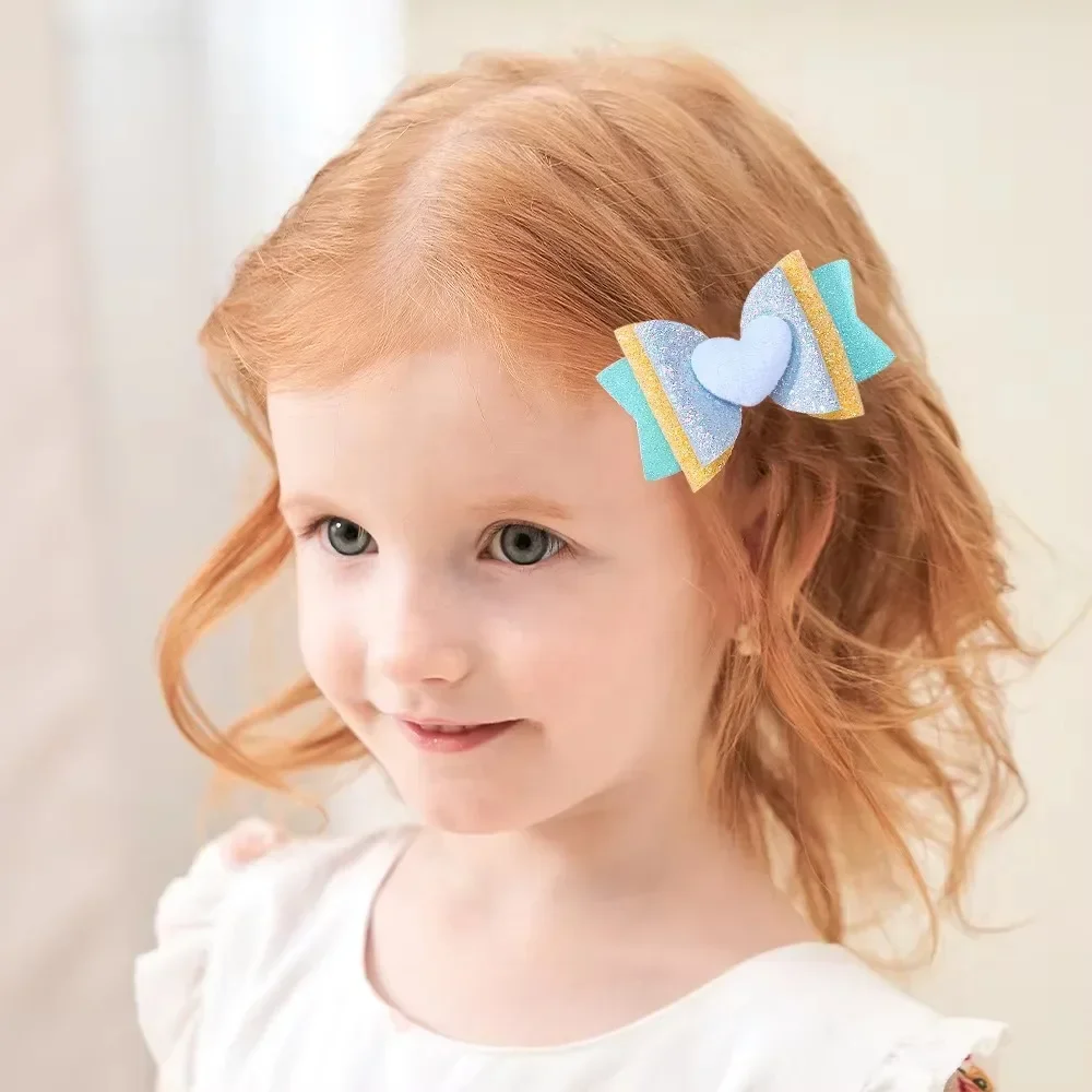 LOVEKIKI Cartton Love Glitter Hair Clips for Baby Girls Fashion Double Layered Bowknot Hairpins Barrettes Toddler Head Claw