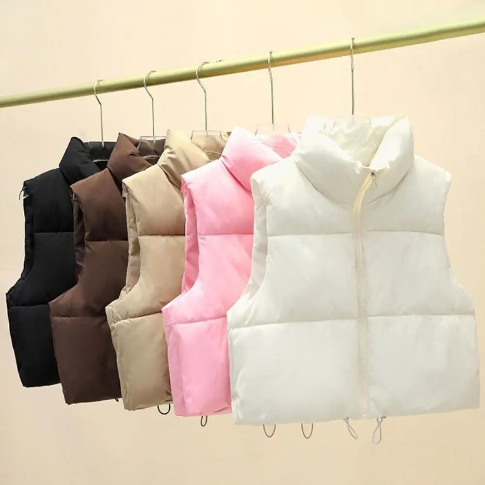 

Fashion Elegant Women's Down Vest Short Stand Collar Quilted Jackets Casual Warm Sleeveless Coats Autumn Winter