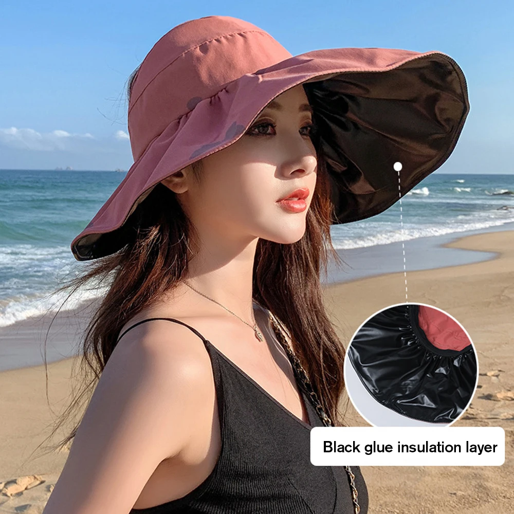 Summer Sun Protection Hat, Black Glue Empty Top Sun Hat , Uv Resistant Fisherman Hat,Folding Large Brim Sun Protection Hat