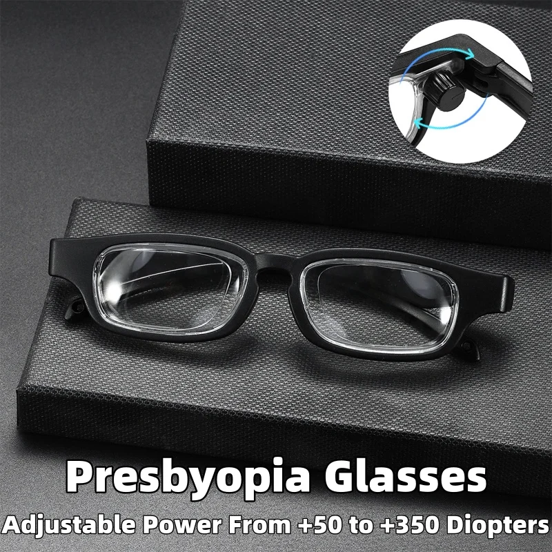 

New Rotatable Adjustable-Focus Reading Glasses +50 To +350 Diopters Portable High-Definition Presbyopia Eyewear Unisex