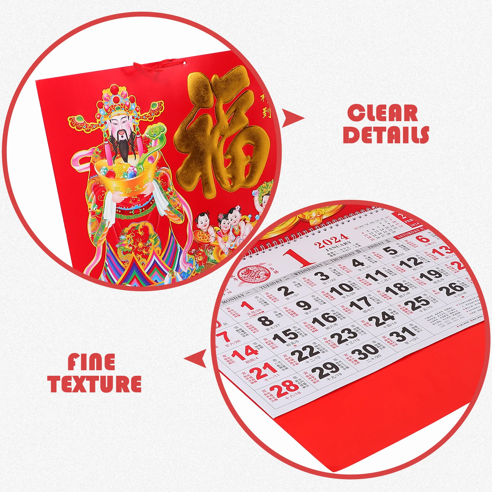 

Household Fu Character Chinese Style Hanging Calendar Monthly Planner Daily Wall Calendar Traditional Lunar Date Office Home