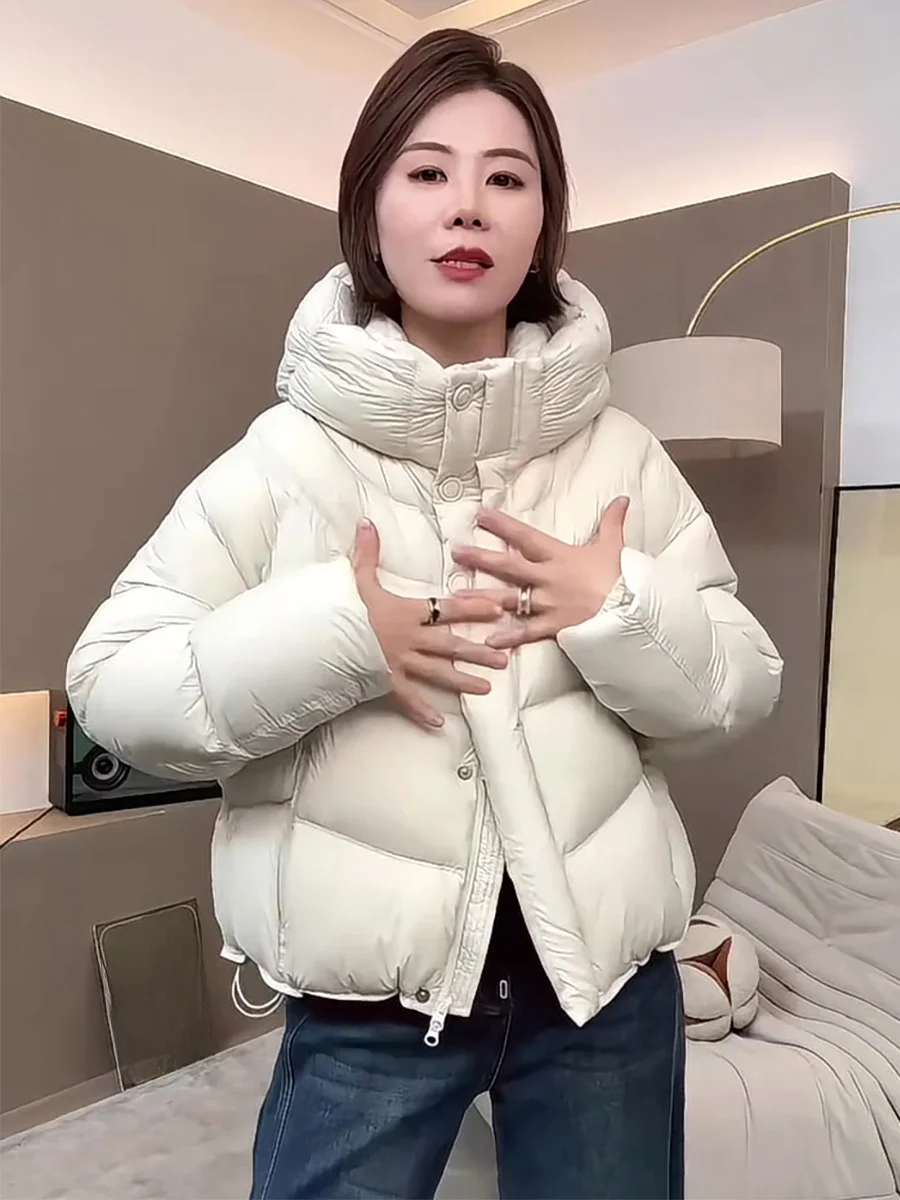 เสื้อโค้ทพัฟเฟอร์ขนเป็ดสีขาว 90% สำหรับผู้หญิง สไตล์ลำลอง มีฮู้ด รุ่นใหม่สำหรับฤดูหนาว ให้ความอบอุ่น กระชับสัดส่วน