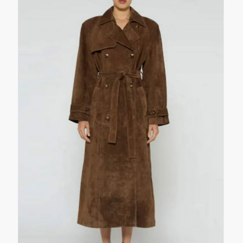 

Women's Autumn And Winter Temperament Elegant Double-Breasted Lace Waist Long Coat Coat