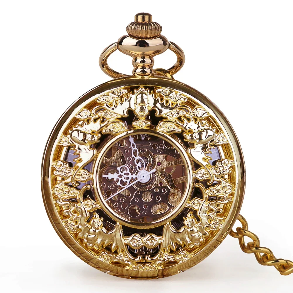 

Gold Fashion Luxury Vintage Mechanical Pocket Watch Personalised Hollow Skeleton Antique Hand Wind Fob Watch For Men Women
