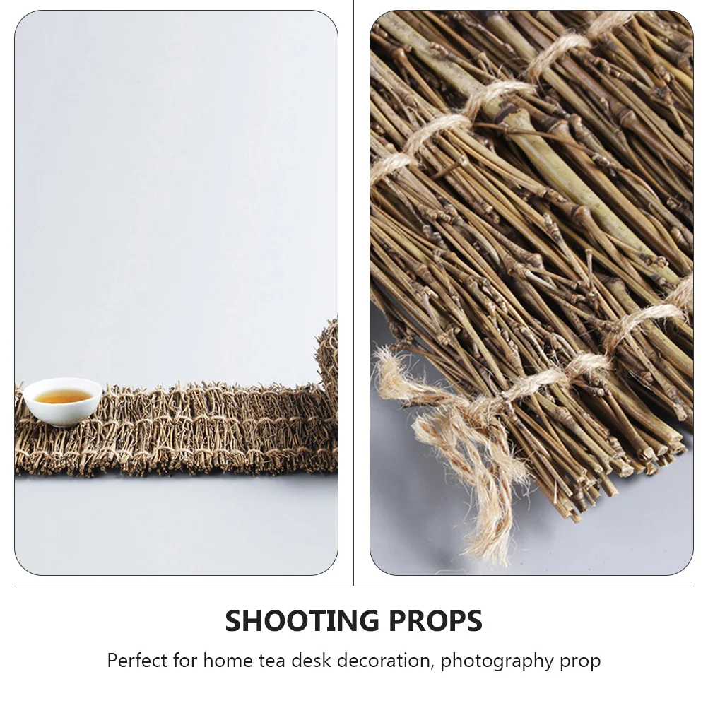 

Bamboo Branch Background Props Woven Tea Mat Retro Photo Place Mats for Table Photography Cushion