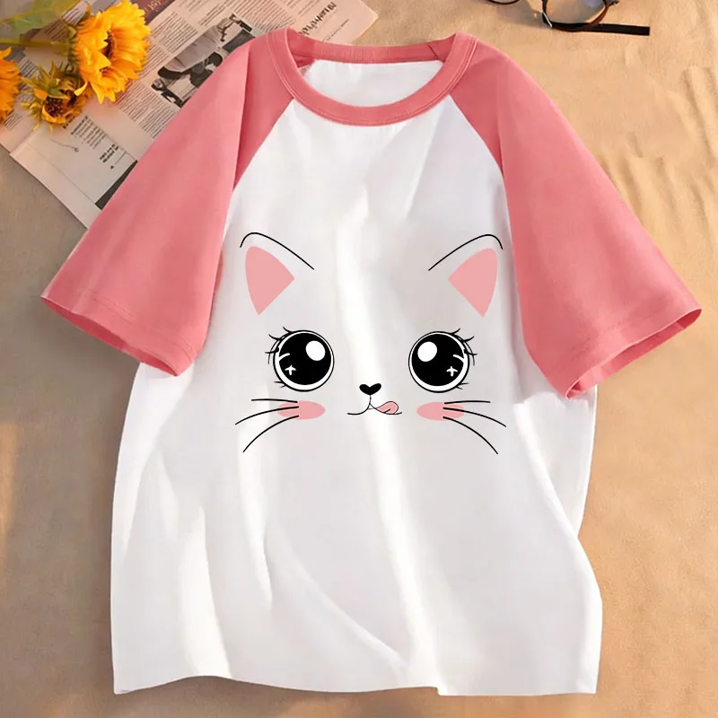 Kawaii Katze Bestseller Katzen-Meme Lustige T-Shirts Kurzarm Kinder T-Shirt Jungen Mädchen Sommer Frühling Lässiges Oberteil Tee Shirt