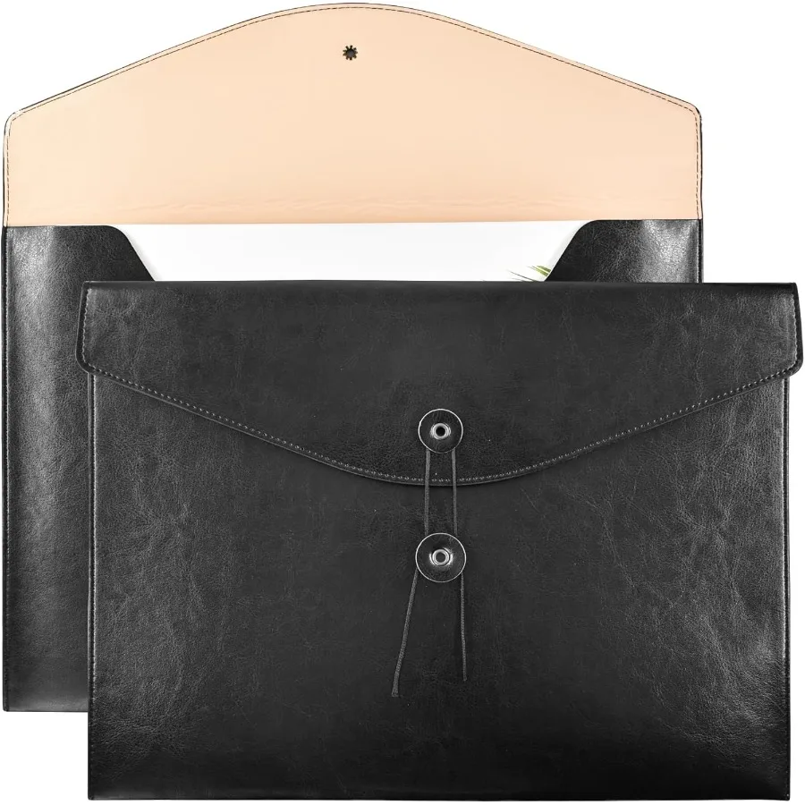 

1 Piece PU Leather File Folders Office Document Holder File Envelope A4 Letter Size Filing Folder with String Tie Closure Black